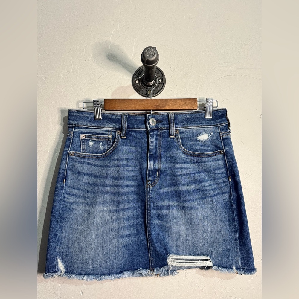 American Eagle Outfitters Blue Distressed Denim Mini Skirt